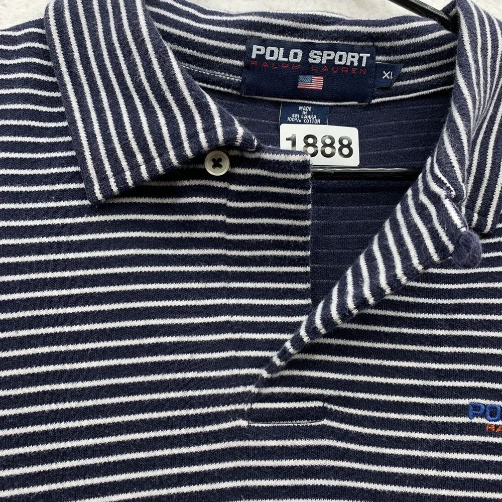 Polo Sport Ralph Lauren Polo Shirt Mens XL Blue White Striped Golf Flag‎ Preppy